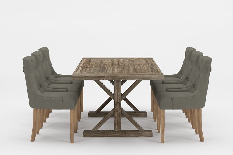 LIRE Premium Matgrupp 200-290 cm + 6 Viktoria Stolar - Grön/Brun - Matgrupp & matbord med stolar