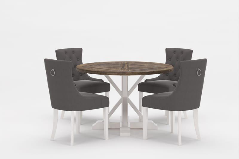 LIRE Premium Matgrupp Rund 120 cm + 4 st Viktoria Matstolar - Grå/Brun - Matgrupp & matbord med stolar