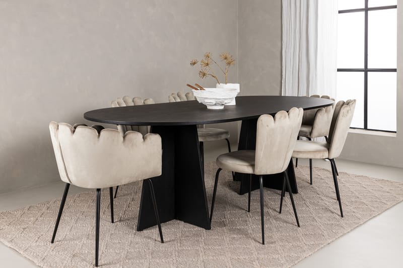 LOVERA Matgrupp  230 cm Oval Beige med 4 LIMHAMN Stolar - Möbler - Matplats - Matgrupp & matbord med stolar