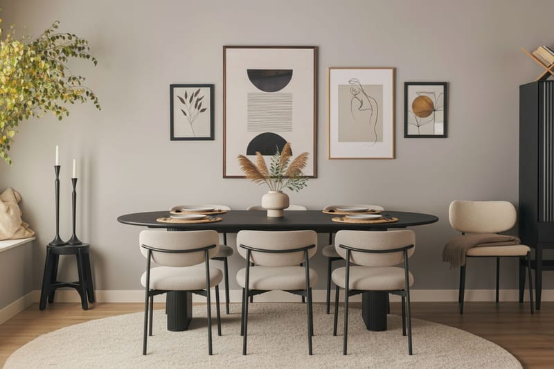 Lucy Matstol - Greige Bouclé / Metallben Svart - Möbler - Matplats - Matstol & köksstol