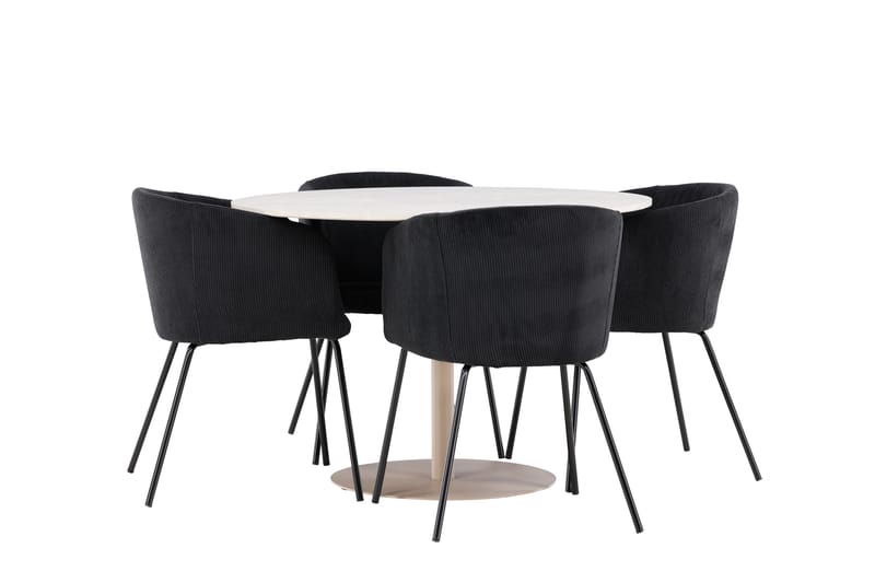 LYCKE Matgrupp 110 cm Rund Beige med 4 Berit stolar Svart - Möbler - Matplats - Matgrupp & matbord med stolar