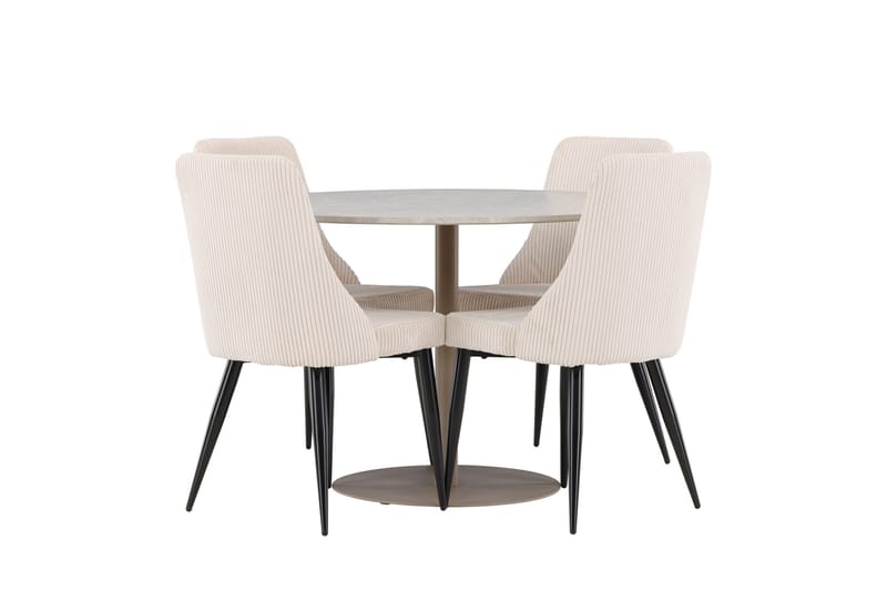LYCKE Matgrupp 110 cm Rund Beige med 4 Leone stolar Beige