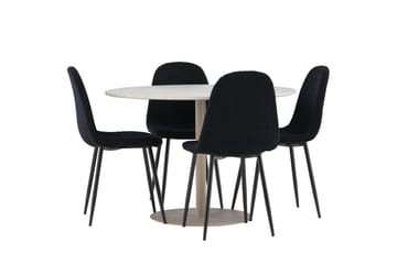 LYCKE Matgrupp 110 cm Rund Beige med 4 Polar stolar Svart