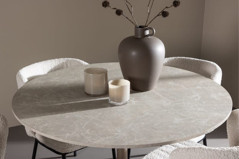Lycke Matgrupp 110 cm Rund med 4 Agnes stolar - Beige/Vit - Möbler - Matplats - Matgrupp & matbord med stolar