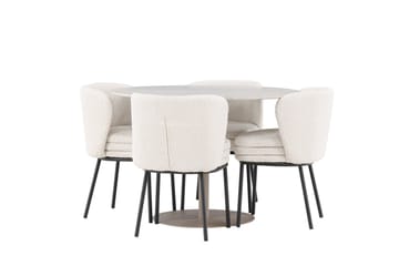Lycke Matgrupp 110 cm Rund med 4 Agnes stolar - Beige/Vit - Möbler - Matplats - Matgrupp & matbord med stolar