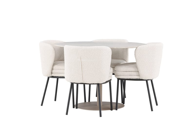 Lycke Matgrupp 110 cm Rund med 4 Agnes stolar - Beige/Vit - Möbler - Matplats - Matgrupp & matbord med stolar