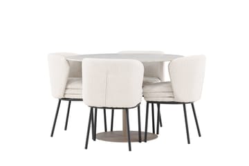 Lycke Matgrupp 110 cm Rund med 4 Agnes stolar - Beige/Vit - Möbler - Matplats - Matgrupp & matbord med stolar