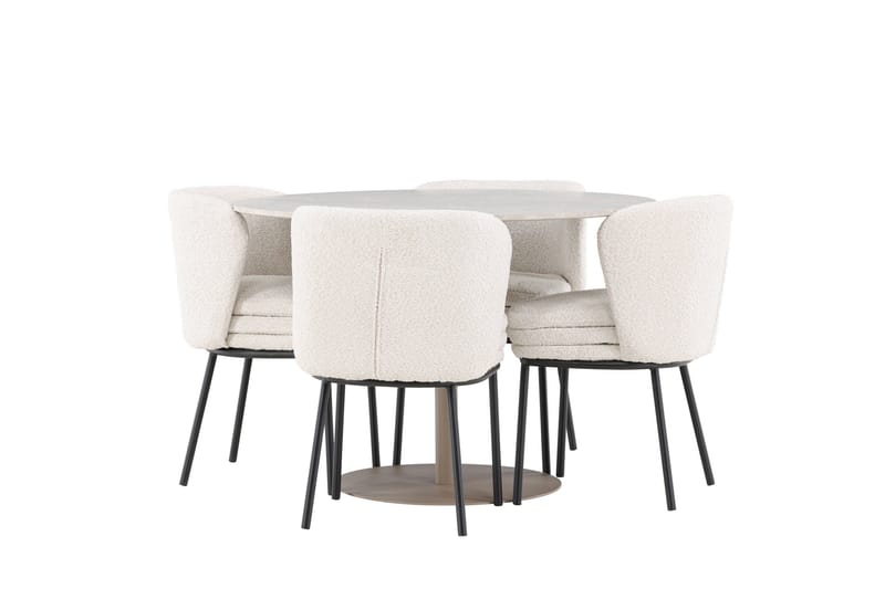 Lycke Matgrupp 110 cm Rund med 4 Agnes stolar - Beige/Vit - Möbler - Matplats - Matgrupp & matbord med stolar