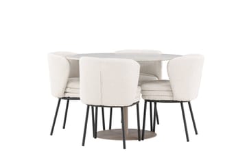 Lycke Matgrupp 110 cm Rund med 4 Agnes stolar - Beige/Vit - Möbler - Matplats - Matgrupp & matbord med stolar