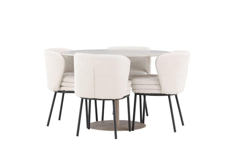 Lycke Matgrupp 110 cm Rund med 4 Agnes stolar - Beige/Vit - Möbler - Matplats - Matgrupp & matbord med stolar