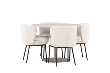 Lycke Matgrupp 110 cm Rund med 4 Agnes stolar - Beige/Vit - Möbler - Matplats - Matgrupp & matbord med stolar
