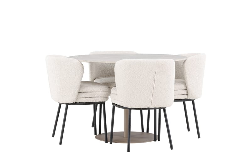 Lycke Matgrupp 110 cm Rund med 4 Agnes stolar - Beige/Vit - Möbler - Matplats - Matgrupp & matbord med stolar