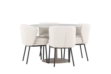 Lycke Matgrupp 110 cm Rund med 4 Agnes stolar - Beige/Vit - Möbler - Matplats - Matgrupp & matbord med stolar