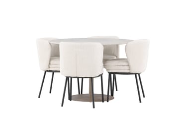 Lycke Matgrupp 110 cm Rund med 4 Agnes stolar - Beige/Vit - Möbler - Matplats - Matgrupp & matbord med stolar