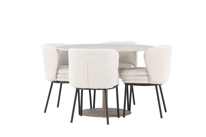 Lycke Matgrupp 110 cm Rund med 4 Agnes stolar - Beige/Vit - Möbler - Matplats - Matgrupp & matbord med stolar