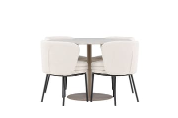 Lycke Matgrupp 110 cm Rund med 4 Agnes stolar - Beige/Vit - Möbler - Matplats - Matgrupp & matbord med stolar
