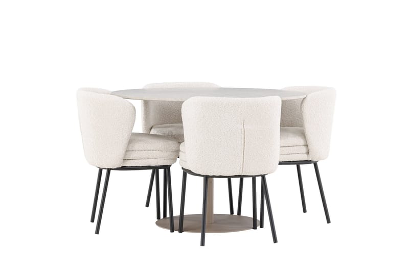 Lycke Matgrupp 110 cm Rund med 4 Agnes stolar - Beige/Vit - Möbler - Matplats - Matgrupp & matbord med stolar