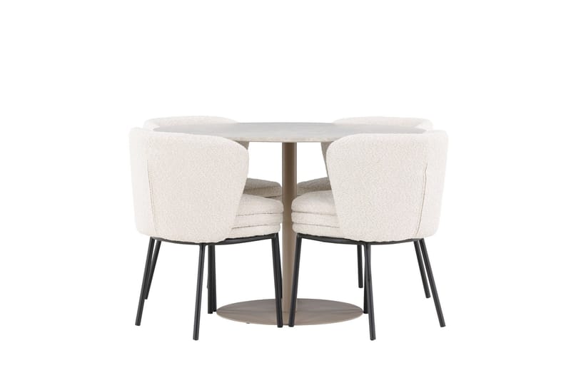 Lycke Matgrupp 110 cm Rund med 4 Agnes stolar - Beige/Vit - Möbler - Matplats - Matgrupp & matbord med stolar