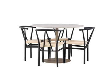 Lycke Matgrupp 110 cm Rund med 4 Alfons stolar - Beige/Svart - Möbler - Matplats - Matgrupp & matbord med stolar