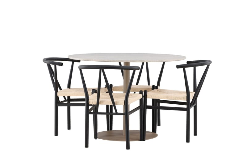 Lycke Matgrupp 110 cm Rund med 4 Alfons stolar - Beige/Svart - Möbler - Matplats - Matgrupp & matbord med stolar
