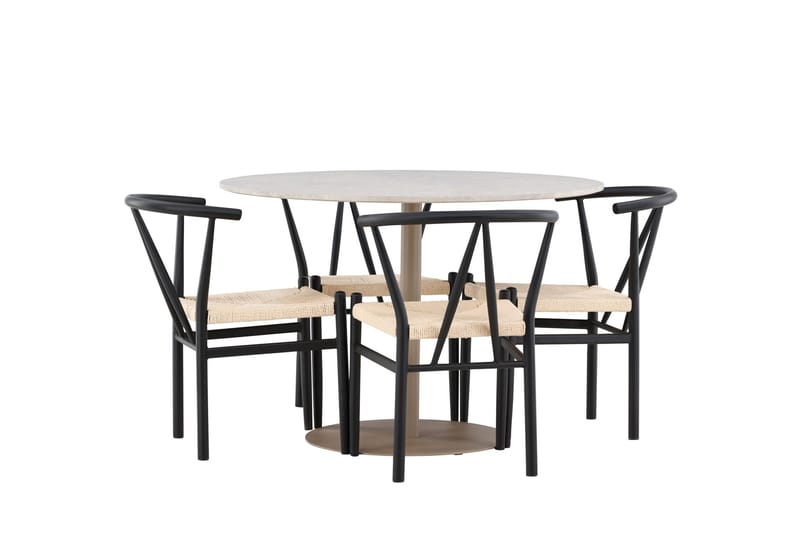 Lycke Matgrupp 110 cm Rund med 4 Alfons stolar - Beige/Svart - Möbler - Matplats - Matgrupp & matbord med stolar