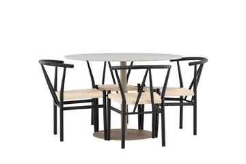 Lycke Matgrupp 110 cm Rund med 4 Alfons stolar - Beige/Svart - Möbler - Matplats - Matgrupp & matbord med stolar