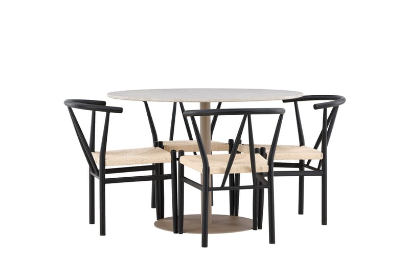 Lycke Matgrupp 110 cm Rund med 4 Alfons stolar - Beige/Svart - Möbler - Matplats - Matgrupp & matbord med stolar