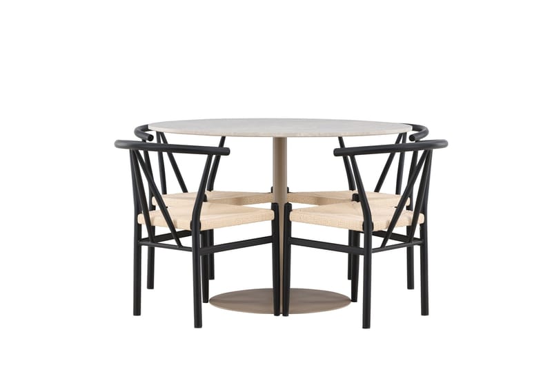 Lycke Matgrupp 110 cm Rund med 4 Alfons stolar - Beige/Svart - Möbler - Matplats - Matgrupp & matbord med stolar