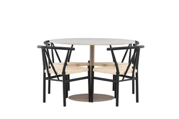 Lycke Matgrupp 110 cm Rund med 4 Alfons stolar - Beige/Svart - Möbler - Matplats - Matgrupp & matbord med stolar