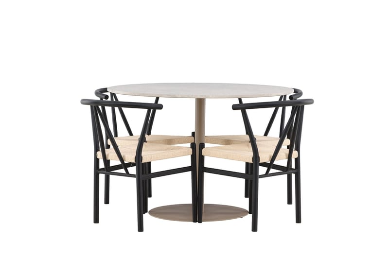 Lycke Matgrupp 110 cm Rund med 4 Alfons stolar - Beige/Svart - Möbler - Matplats - Matgrupp & matbord med stolar
