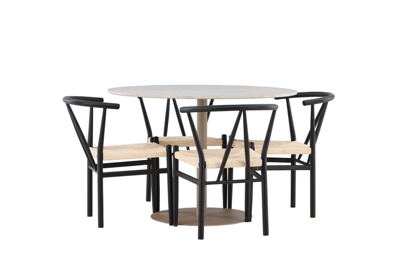 Lycke Matgrupp 110 cm Rund med 4 Alfons stolar - Beige/Svart - Möbler - Matplats - Matgrupp & matbord med stolar