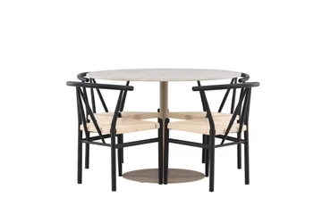 Lycke Matgrupp 110 cm Rund med 4 Alfons stolar - Beige/Svart - Möbler - Matplats - Matgrupp & matbord med stolar