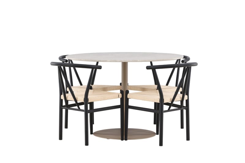 Lycke Matgrupp 110 cm Rund med 4 Alfons stolar - Beige/Svart - Möbler - Matplats - Matgrupp & matbord med stolar
