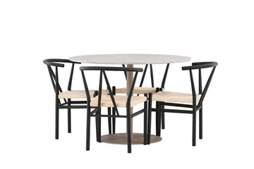 Lycke Matgrupp 110 cm Rund med 4 Alfons stolar - Beige/Svart - Möbler - Matplats - Matgrupp & matbord med stolar