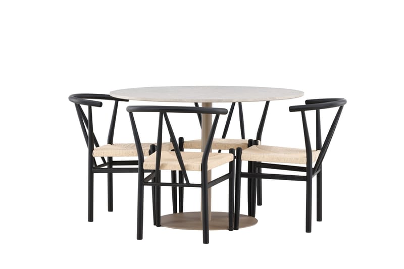 Lycke Matgrupp 110 cm Rund med 4 Alfons stolar - Beige/Svart - Möbler - Matplats - Matgrupp & matbord med stolar