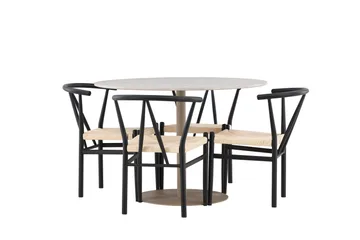 Lycke Matgrupp 110 cm Rund med 4 Alfons stolar - Beige/Svart - Möbler - Matplats - Matgrupp & matbord med stolar