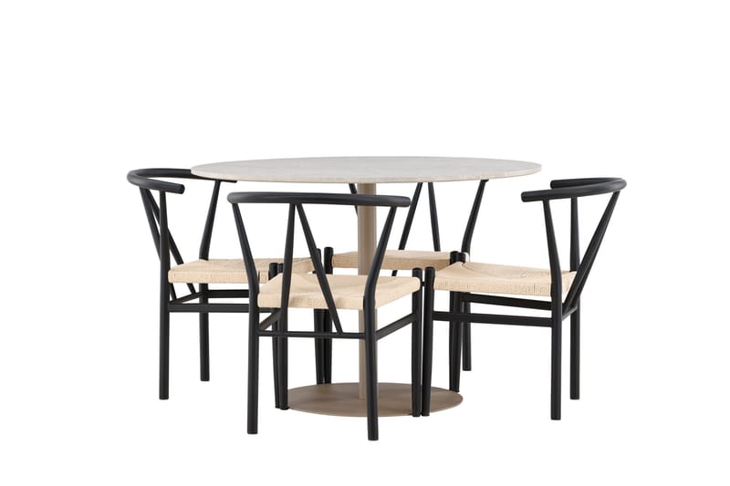 Lycke Matgrupp 110 cm Rund med 4 Alfons stolar - Beige/Svart - Möbler - Matplats - Matgrupp & matbord med stolar