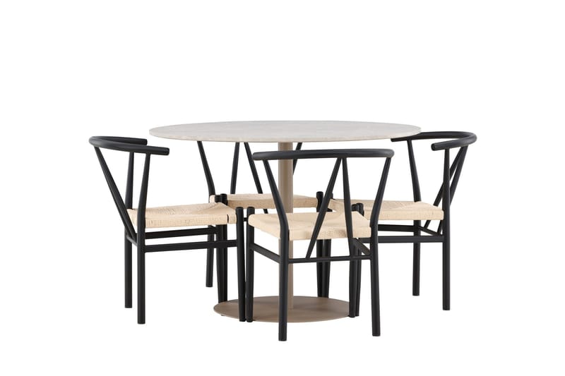Lycke Matgrupp 110 cm Rund med 4 Alfons stolar - Beige/Svart - Möbler - Matplats - Matgrupp & matbord med stolar