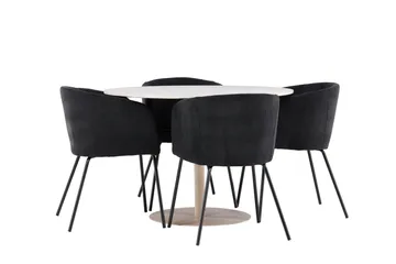 Lycke Matgrupp 110 cm Rund med 4 Berit stolar - Beige/Svart - Möbler - Matplats - Matgrupp & matbord med stolar