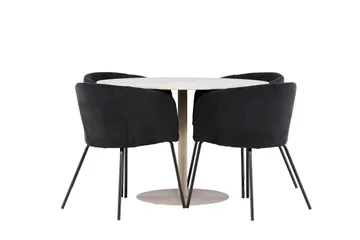 Lycke Matgrupp 110 cm Rund med 4 Berit stolar - Beige/Svart - Möbler - Matplats - Matgrupp & matbord med stolar