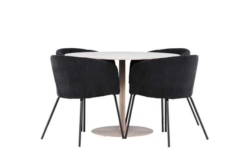 Lycke Matgrupp 110 cm Rund med 4 Berit stolar - Beige/Svart - Möbler - Matplats - Matgrupp & matbord med stolar