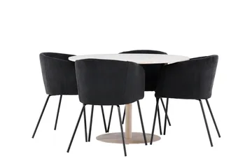 Lycke Matgrupp 110 cm Rund med 4 Berit stolar - Beige/Svart - Möbler - Matplats - Matgrupp & matbord med stolar
