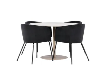 Lycke Matgrupp 110 cm Rund med 4 Berit stolar - Beige/Svart - Möbler - Matplats - Matgrupp & matbord med stolar