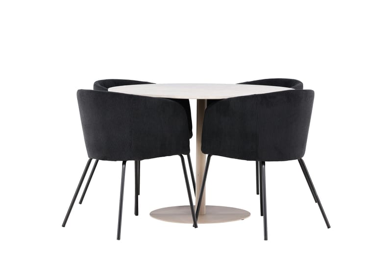Lycke Matgrupp 110 cm Rund med 4 Berit stolar - Beige/Svart - Möbler - Matplats - Matgrupp & matbord med stolar