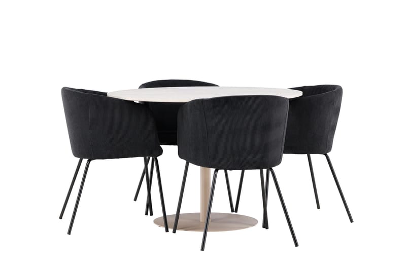 Lycke Matgrupp 110 cm Rund med 4 Berit stolar - Beige/Svart - Möbler - Matplats - Matgrupp & matbord med stolar
