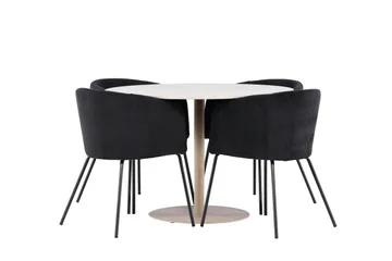 Lycke Matgrupp 110 cm Rund med 4 Berit stolar - Beige/Svart - Möbler - Matplats - Matgrupp & matbord med stolar