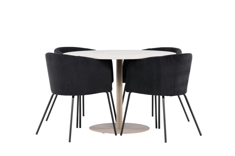 Lycke Matgrupp 110 cm Rund med 4 Berit stolar - Beige/Svart - Möbler - Matplats - Matgrupp & matbord med stolar