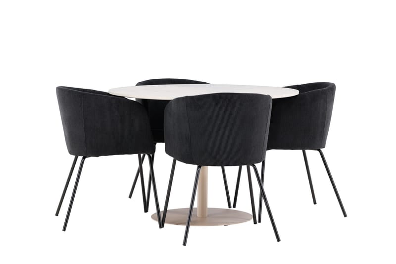 Lycke Matgrupp 110 cm Rund med 4 Berit stolar - Beige/Svart - Möbler - Matplats - Matgrupp & matbord med stolar