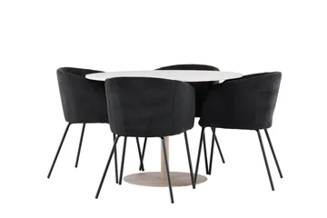 Lycke Matgrupp 110 cm Rund med 4 Berit stolar - Beige/Svart - Möbler - Matplats - Matgrupp & matbord med stolar