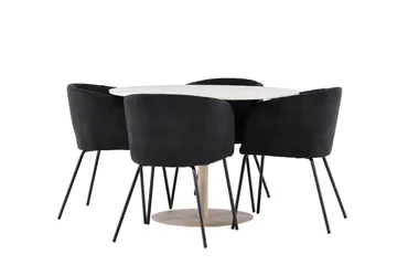 Lycke Matgrupp 110 cm Rund med 4 Berit stolar - Beige/Svart - Möbler - Matplats - Matgrupp & matbord med stolar